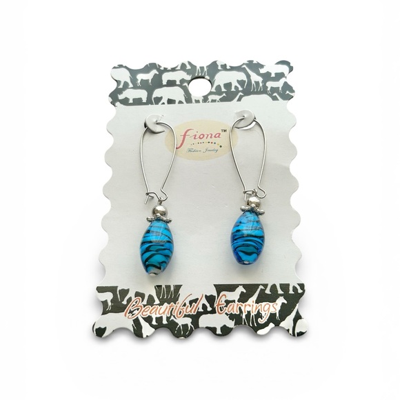 Fiona Jewelry - NWT Fiona Blue and Black  Zebra Print Glass Bead Dangle Earrings